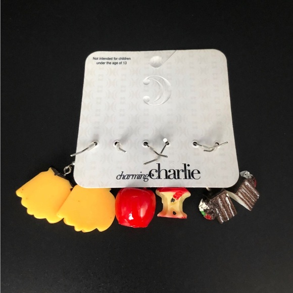Charming Charlie fruit resin 3 pack set earrings jewelry apple banana - Picture 3 of 3